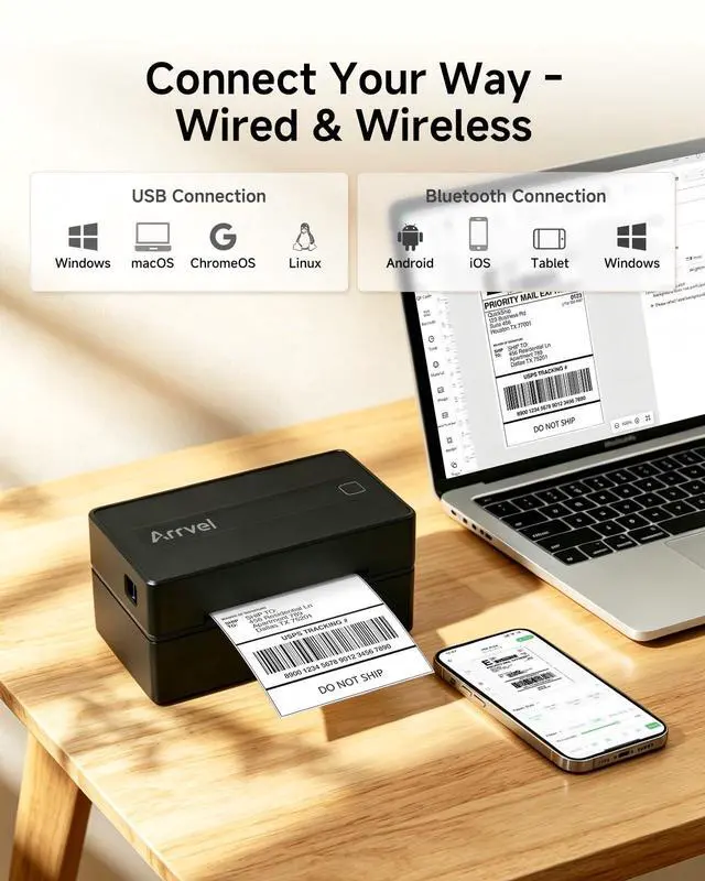 Alt view image 2 of 7 - Bluetooth Thermal Shipping Label Printer with Stand, Wireless 4x6 Label Printer for Small Business, Compatible with iPhone, Android, Windows & Mac, Works with Amazon USPS Etsy Shopify (Black)