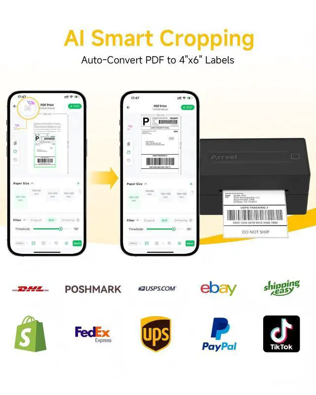 Alt view image 5 of 7 - Bluetooth Thermal Shipping Label Printer with Stand, Wireless 4x6 Label Printer for Small Business, Compatible with iPhone, Android, Windows & Mac, Works with Amazon USPS Etsy Shopify (Black)