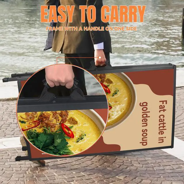 Alt view image 6 of 7 - 2 Pack Heavy Duty A-Frame Sign 24x36 Inch Double-Sided Sidewalk Sign, Foldable Metal Sandwich Board for Outdoor Use (Frame Only)