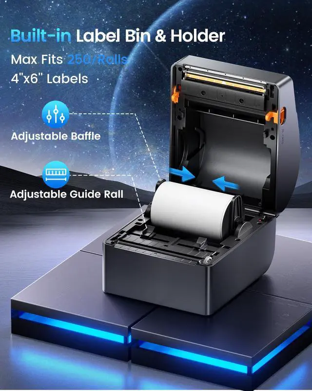 Alt view image 3 of 7 - Bluetooth Shipping Label Printerwith Built-in Paper Bin | Thermal Label Printer 4x6 for Small Business & Shipping Packages, Thermal Printers Compatible with Amazon, Tiktok, USPS