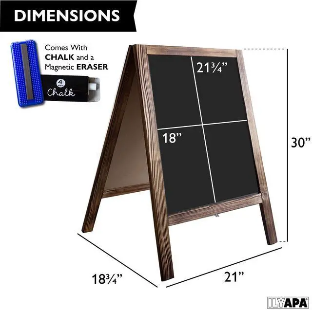 Alt view image 2 of 7 - A Frame Chalk Board Easel Sign 21x30 in - Sandwich Signs Outdoor | Solid Wood A Frame Chalkboard Sign, Magnetic Double-Sided Blackboard Easel, Includes Chalk & Eraser - Brown