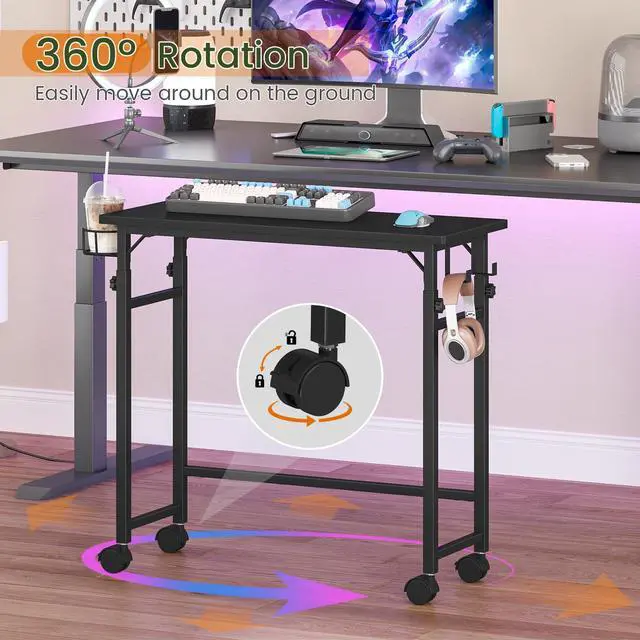 Alt view image 4 of 7 - Mobile Keyboard Tray with Wire Cup Holder & 2 Storage Hooks, Height Adjustable 27.5"44.4", Rolling Standing Desk Keyboard Platform with Lockable Casters for Home Office, Black