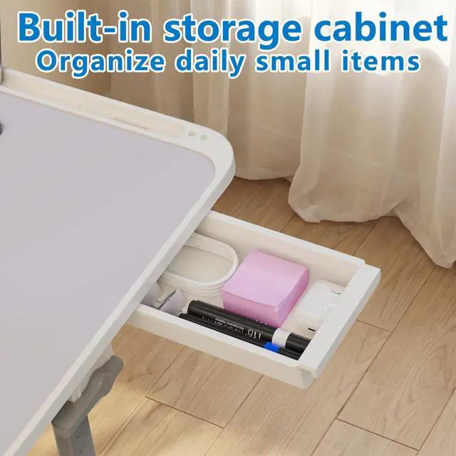 Alt view image 6 of 7 - Adjustable Lap Desk, Large Smooth Easy-Clean Wood Grain Desktop, Foldable Laptop Bed Tray Table with Storage Drawer, Portable Laptop Stand Fits 17" Laptop for Bed Couch Floor (Grey)