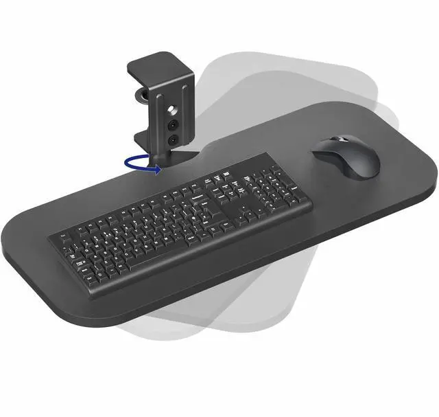 Main image of Clamp-on 23 x 10 inch Rotating Computer Keyboard and Mouse Tray, Extra Sturdy Desk Swivel Clamp, Ergonomic Typing, Black, MOUNT-KB04CB