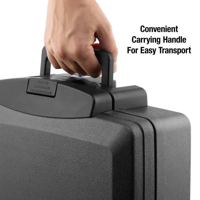 Alt view image 2 of 7 - Fireproof and Waterproof Safe, Black Portable Lock Box with Key Lock and Carrying Handle for Money, Passport, Exterior: 14.3 in W x 13 in D x 6.1 in H, H0100