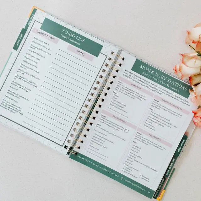 Alt view image 2 of 7 - Expecting and Organized New Baby Planner Pregnancy Organizer and Checklist Journal for First-Time Moms 140+ Page Hardcover Keepsake by