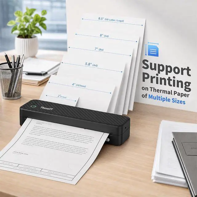 Alt view image 5 of 7 - Portable Thermal Printer for Laptop, Inkless Bluetooth Printer Support 8.5" X 11" Letter & A4, with Phone Travel for Home Use Car Office School