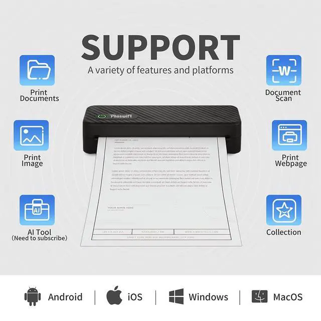 Alt view image 6 of 7 - Portable Thermal Printer for Laptop, Inkless Bluetooth Printer Support 8.5" X 11" Letter & A4, with Phone Travel for Home Use Car Office School