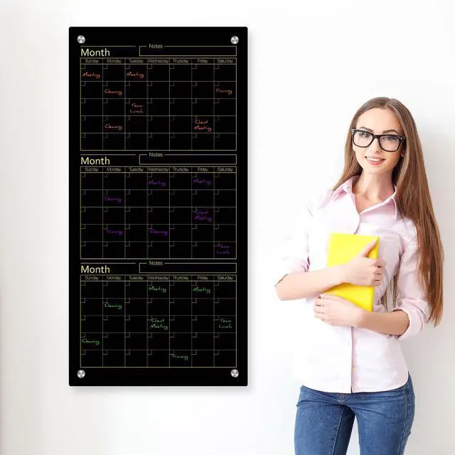 Alt view image 5 of 6 - Black Glass Whiteboard Calendar 36" X 18" 3 Month Dry Erase White Board Planner Glass Large Wall Mounted Calendar with Marker Tray for Wall Home Office
