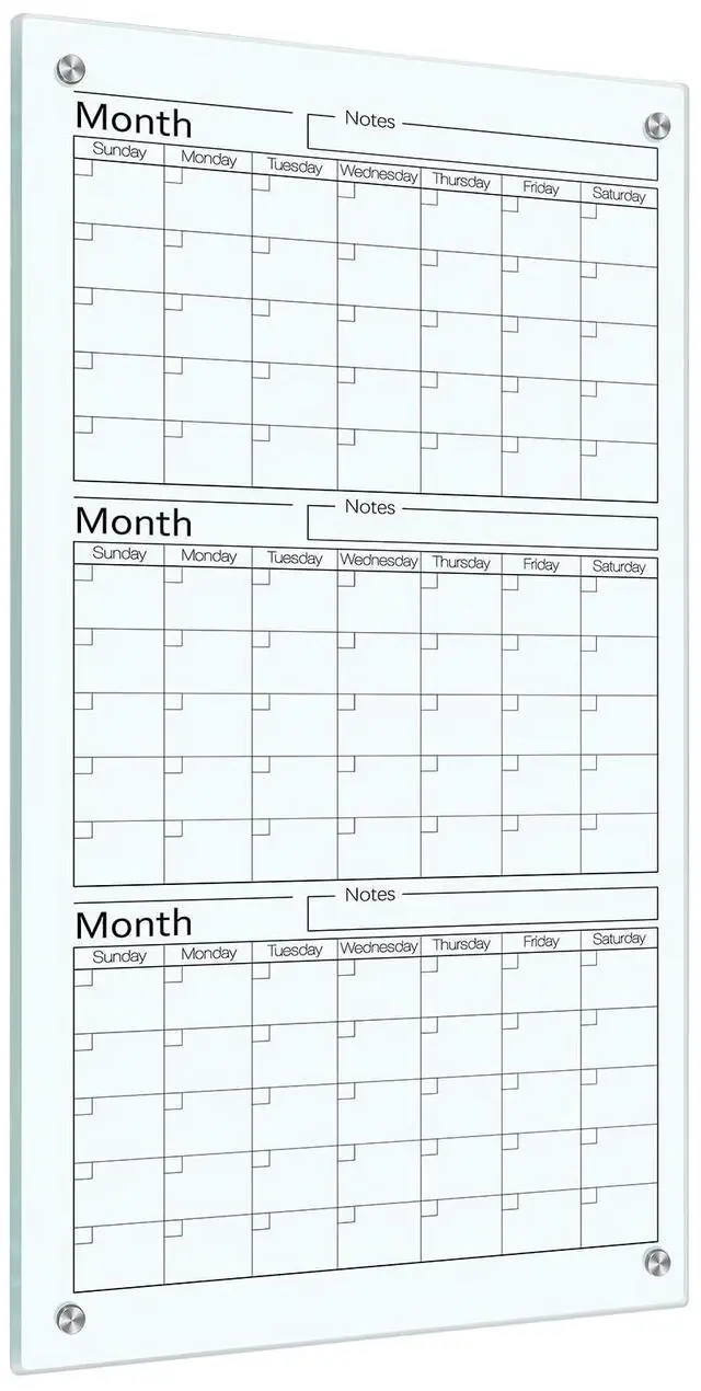 Main image of Glass Whiteboard Calendar 36 x 18 3 Month Dry Erase Calendar White Board Planner Glass Large Wall Mounted with Marker Tray for Wall Home Office