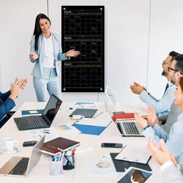 Alt view image 6 of 6 - Black Glass Whiteboard Calendar 36" X 18" 3 Month Dry Erase White Board Planner Glass Large Wall Mounted Calendar with Marker Tray for Wall Home Office