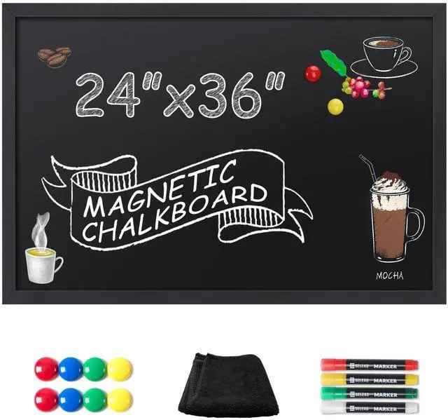 Main image of Magnetic Chalkboard Words Sign - 24" x 36" Large Black Frame Wall Decor Bulletin Chalk Board for Menu, Business, Restaurant, Home Office