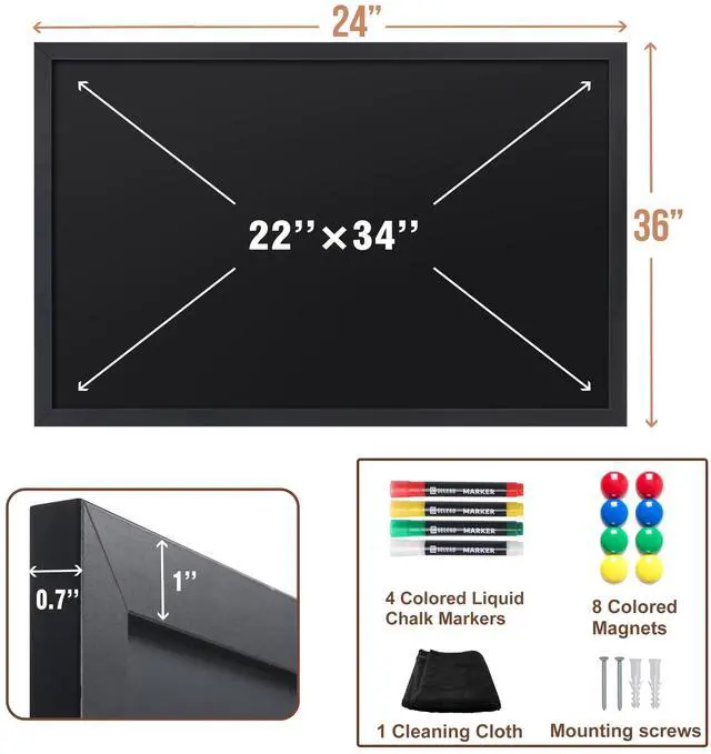 Alt view image 7 of 7 - Magnetic Chalkboard Words Sign - 24" x 36" Large Black Frame Wall Decor Bulletin Chalk Board for Menu, Business, Restaurant, Home Office