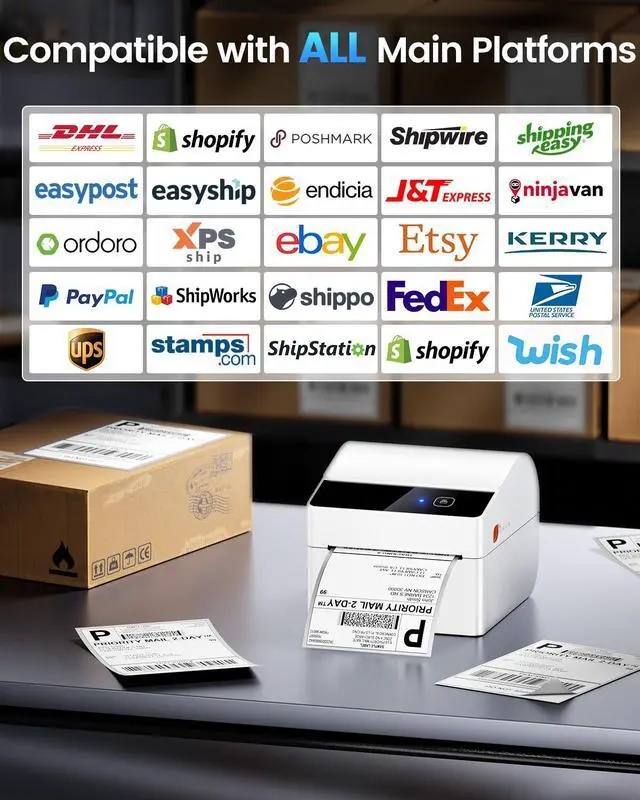 Alt view image 6 of 7 - Bluetooth Shipping Label Printer 4x6 | White Thermal Label Printer with Built-in Paper Bin, Wireless Thermal Printer Compatible with iphone&PC, Amazon, Tiktok, USPS