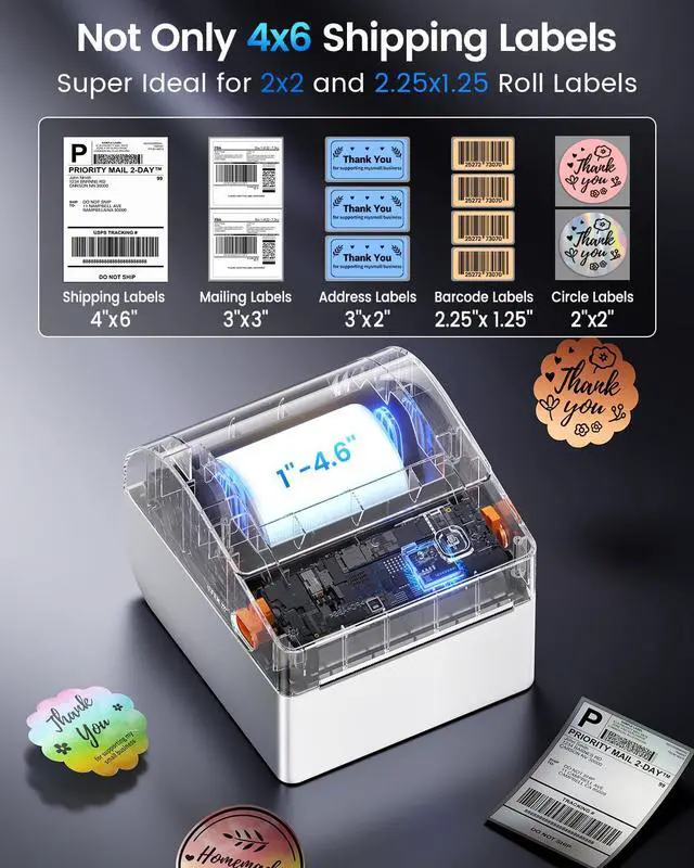 Alt view image 7 of 7 - Bluetooth Shipping Label Printer 4x6 | White Thermal Label Printer with Built-in Paper Bin, Wireless Thermal Printer Compatible with iphone&PC, Amazon, Tiktok, USPS
