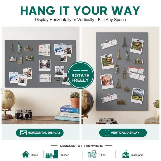Alt view image 5 of 7 - 36" x 24" Magnetic Board for Wall, Heavy Duty Steel Magnet Board for Travel Souvenir Magnets, Family Photos & Notes, Large Metal Bulletin Board with Screws & Velcro (Gray)