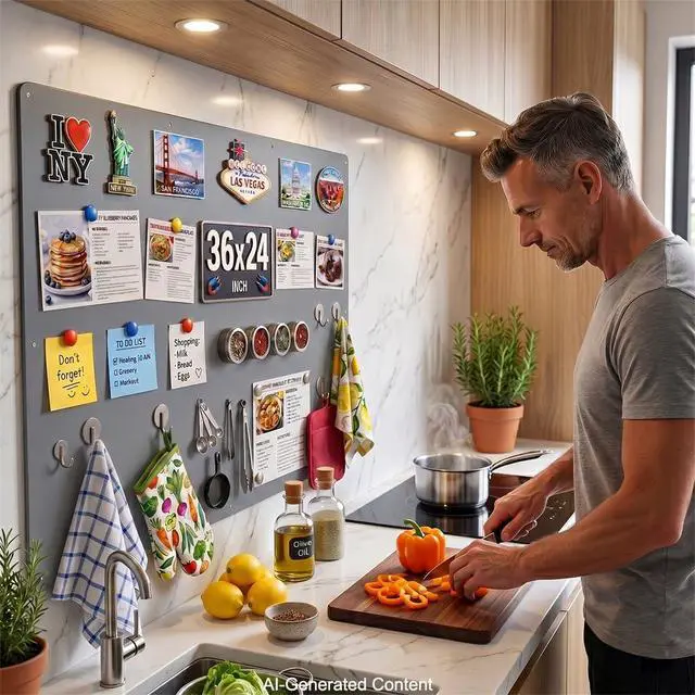 Alt view image 7 of 7 - 36" x 24" Magnetic Board for Wall, Heavy Duty Steel Magnet Board for Travel Souvenir Magnets, Family Photos & Notes, Large Metal Bulletin Board with Screws & Velcro (Gray)