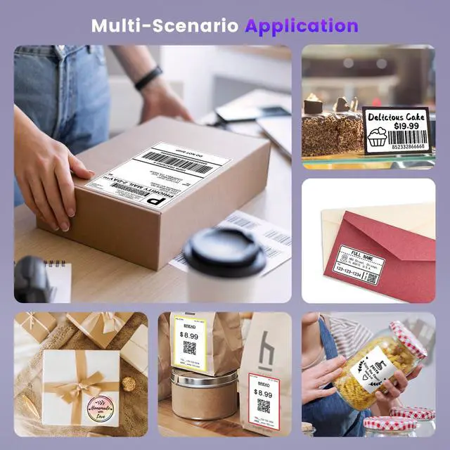Alt view image 5 of 7 - D520BT Bluetooth Thermal Label Printer with Built-in Paper Bin | 4X6 Wireless Shipping Label Printer, for Small Business & Packages, Compatible with Amazon, USPS, Shopify, Purple