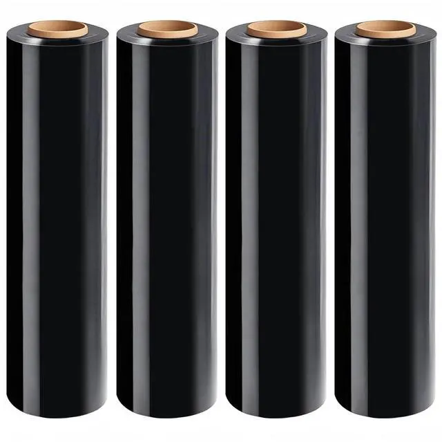Main image of Black Stretch Wrap Roll, Heavy Duty 18in x 1500ft Shrink Film/Wrap, 4 Pack | Industrial Strength, 80 Gauge Pallet Wrap, Self-Adhesive Cling, Plastic Wrap for Moving, Packing, Shipping, Furniture