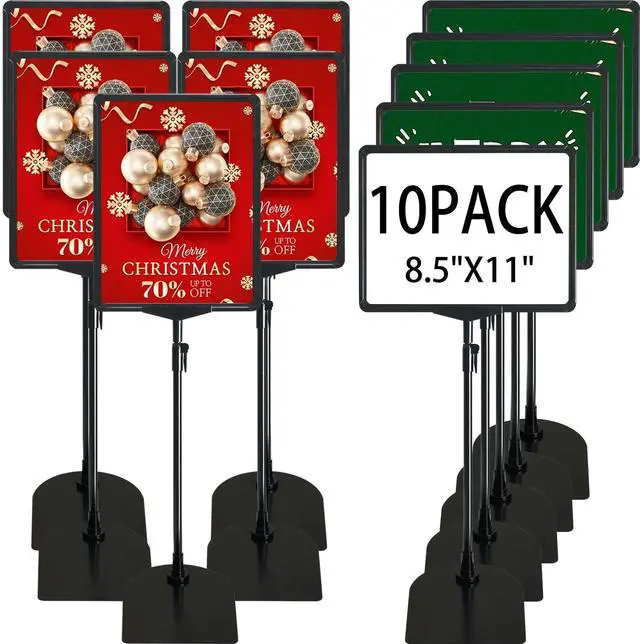 Main image of Sign Holder, 8.5 x 11 Inch Sign Stand with Adjustable Height Snap Open, Reusable Sign Stands for Display Advertising Business Signage, Vertical and Horizontal Two View Modes (Black, 10 Pack)
