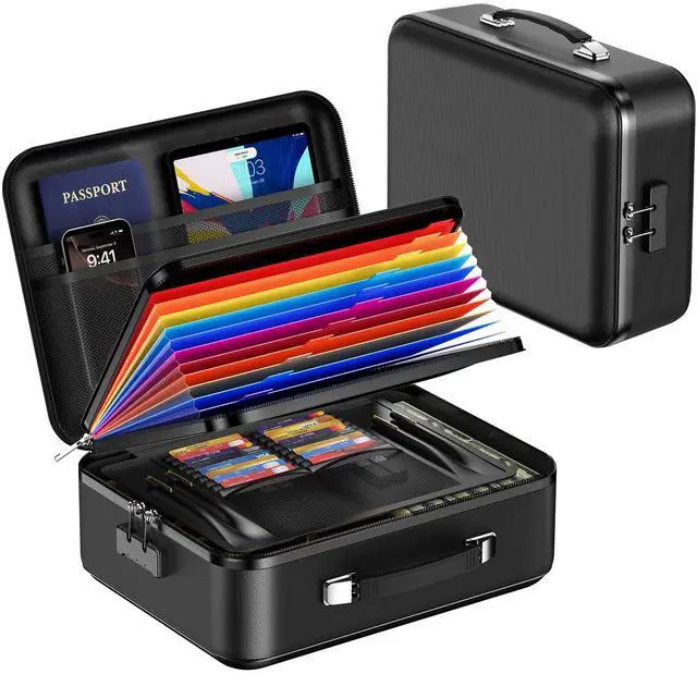 Main image of Fireproof Document Box with Lock, Waterproof Hard Shell File Organizer with Accordion Folder, Portable Fireproof File Safe Box for Home Office Storage of Documents, Laptop, Cash & Passports