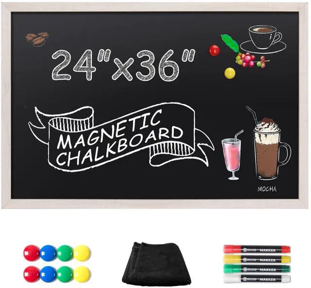 Main image of Magnetic Chalkboard Words Sign - 24" x 36" Large White Frame Wall Decor Bulletin Chalk Board for Menu, Business, Restaurant, Farmhouse
