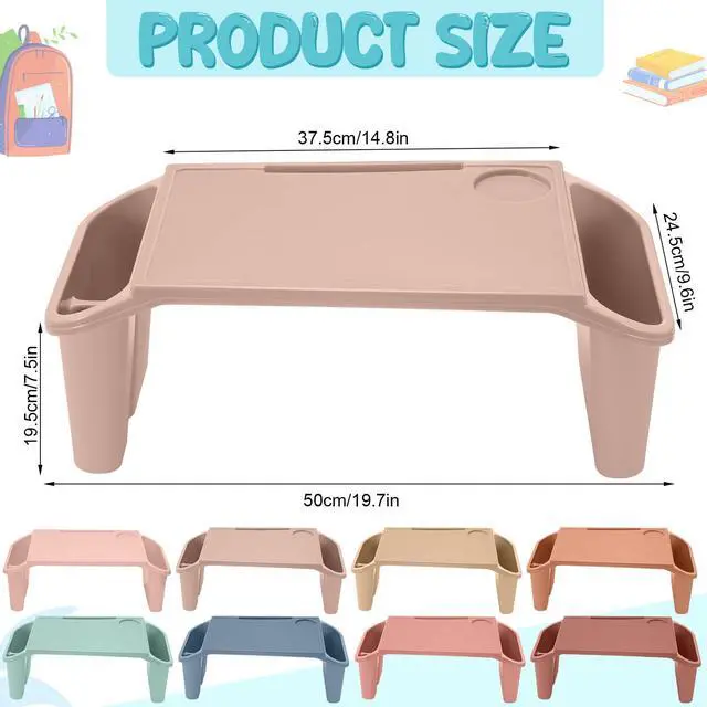 Alt view image 2 of 7 - 8 Pcs Kids Lap Desk Tray Bulk 19.7x9.6x7.1in Portable Lap Tray for Kids Plastic Table with Side Storage Space for Bed Classroom Laptop Children Car Activity Eating Floor (Multicolor)