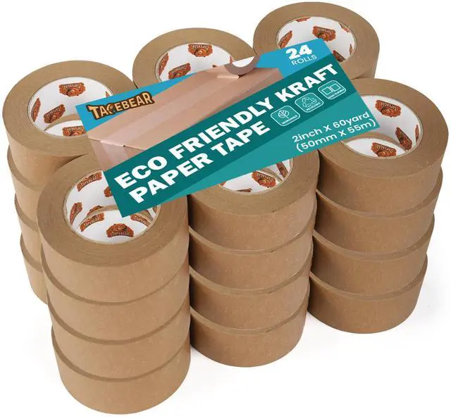 Main image of Eco-Friendly Kraft Paper Tape, Biodegradable Kraft Paper Tape, Recyclable Writable Packing Tape, Non-Coated Surface for Masking, Sealing, 2inch x 60yards, 24Rolls