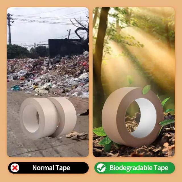 Alt view image 3 of 7 - Eco-Friendly Kraft Paper Tape, Biodegradable Kraft Paper Tape, Recyclable Writable Packing Tape, Non-Coated Surface for Masking, Sealing, 2inch x 60yards, 24Rolls