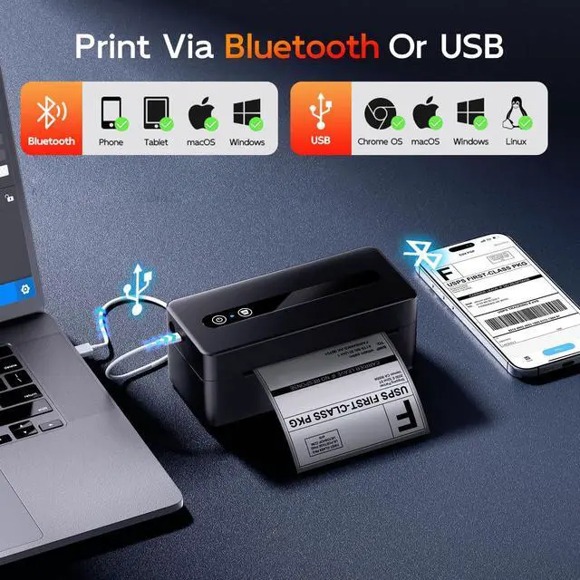 Alt view image 2 of 7 - Thermal Shipping Label Printer 4X6 Upgraded, 2026 New Version Bluetooth Label Printer for Small Business and Package, Support iOS, Android, Windows, Mac, Come with Label Holder