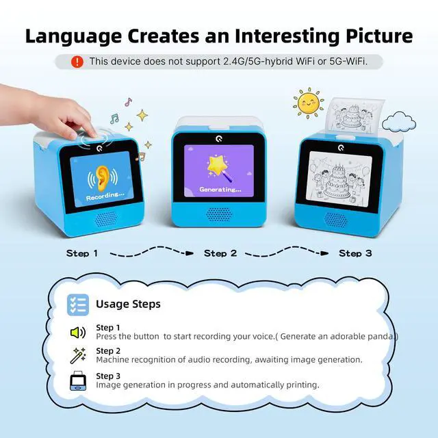 Alt view image 3 of 6 - AI Voice Sticker Printer for Kids, PortableThermal Printer with Display Screen, Voice Control Mini Printer, Instant Thermal Printer Toy for DIY and Learning with 2 Paper Rolls