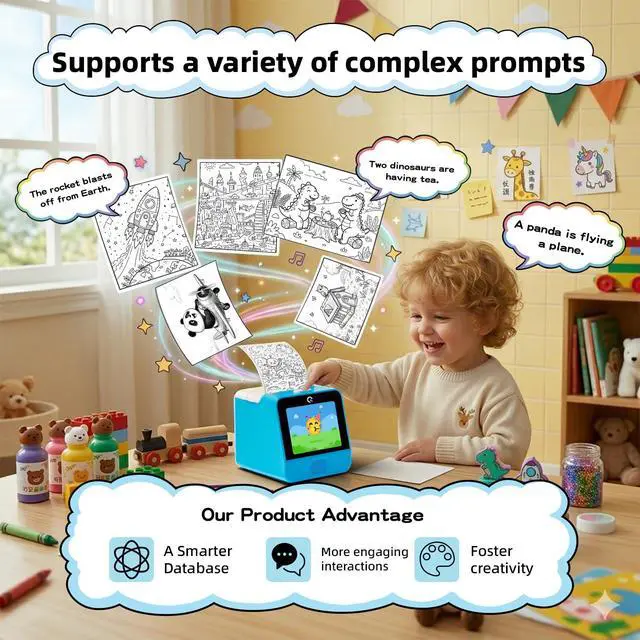 Alt view image 4 of 6 - AI Voice Sticker Printer for Kids, PortableThermal Printer with Display Screen, Voice Control Mini Printer, Instant Thermal Printer Toy for DIY and Learning with 2 Paper Rolls