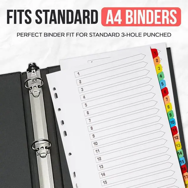 Alt view image 6 of 7 - Binder Dividers with Tabs 1-20 Numbered A4 (10 Pack) | Dividers for 3 Ring Binder | Numbered Tab Dividers for Office, School & Home Organization