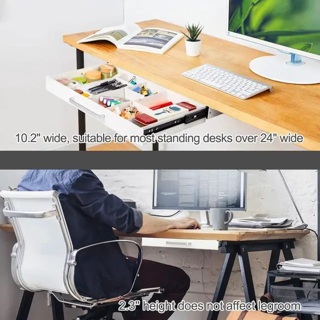 Alt view image 5 of 7 - Large Size Under Desk Slide out Pencil Drawer White with Adjustable Space Divider Design for Storing Pencil and Office Accessories, Underdesk Pull out Tray Organizer Mounted for Sit Stand Workstation