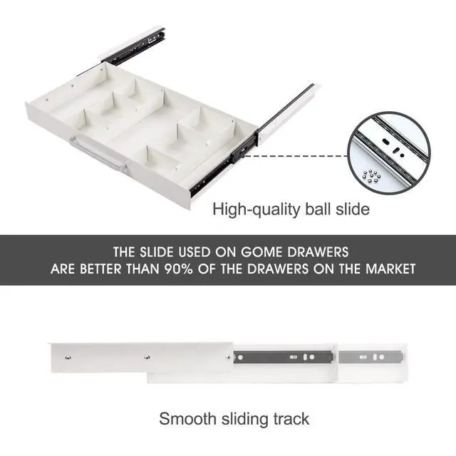 Alt view image 6 of 7 - Large Size Under Desk Slide out Pencil Drawer White with Adjustable Space Divider Design for Storing Pencil and Office Accessories, Underdesk Pull out Tray Organizer Mounted for Sit Stand Workstation