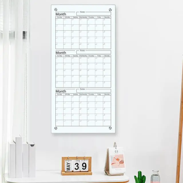 Alt view image 4 of 6 - Glass Whiteboard Calendar 36 x 18 3 Month Dry Erase Calendar White Board Planner Glass Large Wall Mounted with Marker Tray for Wall Home Office