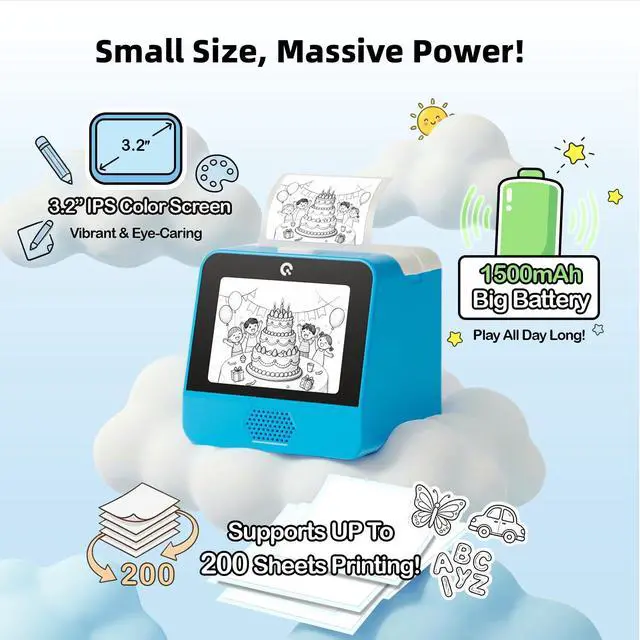 Alt view image 5 of 6 - AI Voice Sticker Printer for Kids, PortableThermal Printer with Display Screen, Voice Control Mini Printer, Instant Thermal Printer Toy for DIY and Learning with 2 Paper Rolls