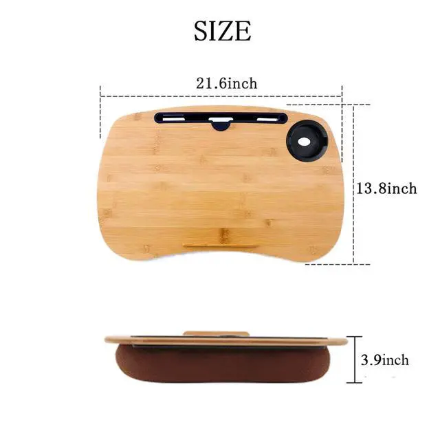 Alt view image 2 of 6 - Lap Desk-Portable Laptop Table with Cushion Bamboo Platform Phone Holder L(21.6"x13.8") with Cup Holder