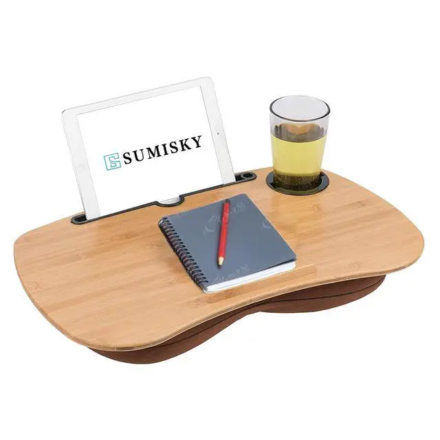 Alt view image 6 of 6 - Lap Desk-Portable Laptop Table with Cushion Bamboo Platform Phone Holder L(21.6"x13.8") with Cup Holder