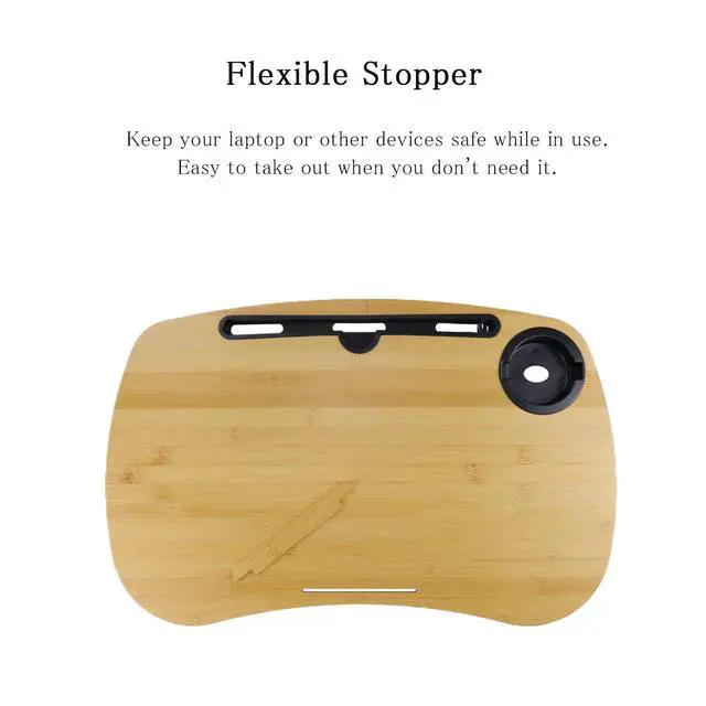 Alt view image 5 of 6 - Lap Desk-Portable Laptop Table with Cushion Bamboo Platform Phone Holder L(21.6"x13.8") with Cup Holder