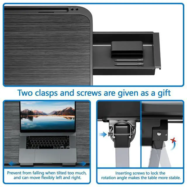 Alt view image 5 of 7 - Adjustable Lap Desk,Large Smooth Easy-Clean Wood Grain Desktop,Foldable Laptop Bed Tray Table with Storage Drawer,Portable Laptop Stand Fits 17" Laptop for Bed Couch Floor (Light Striped)