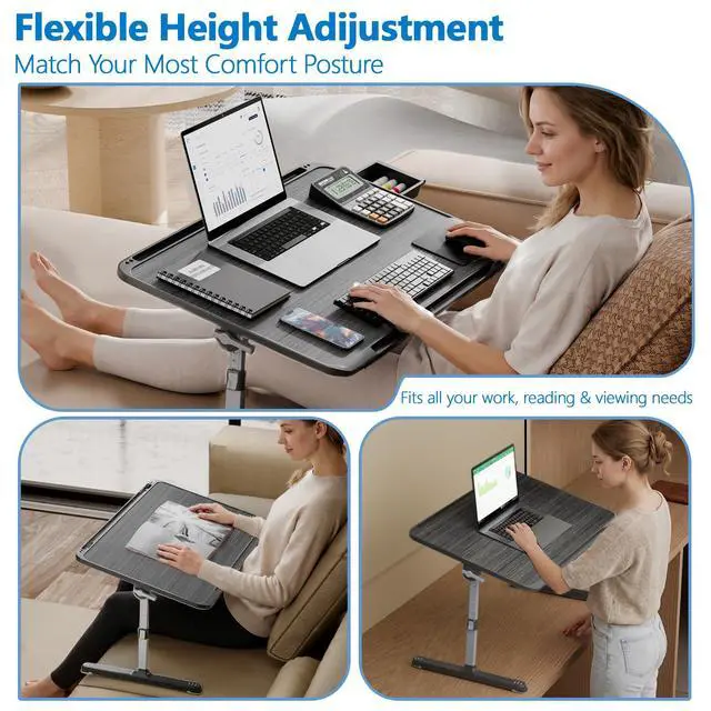 Alt view image 7 of 7 - Adjustable Lap Desk,Large Smooth Easy-Clean Wood Grain Desktop,Foldable Laptop Bed Tray Table with Storage Drawer,Portable Laptop Stand Fits 17" Laptop for Bed Couch Floor (Light Striped)