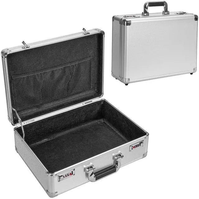 Main image of File Organizer Storage Box - 16.9 x 12.2 x 6.3 Inch Large, Portable Locking Storage Totes with Dual Combination Locks for Cash, Documents & Valuables - Silver