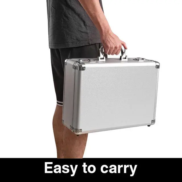 Alt view image 7 of 7 - File Organizer Storage Box - 16.9 x 12.2 x 6.3 Inch Large, Portable Locking Storage Totes with Dual Combination Locks for Cash, Documents & Valuables - Silver