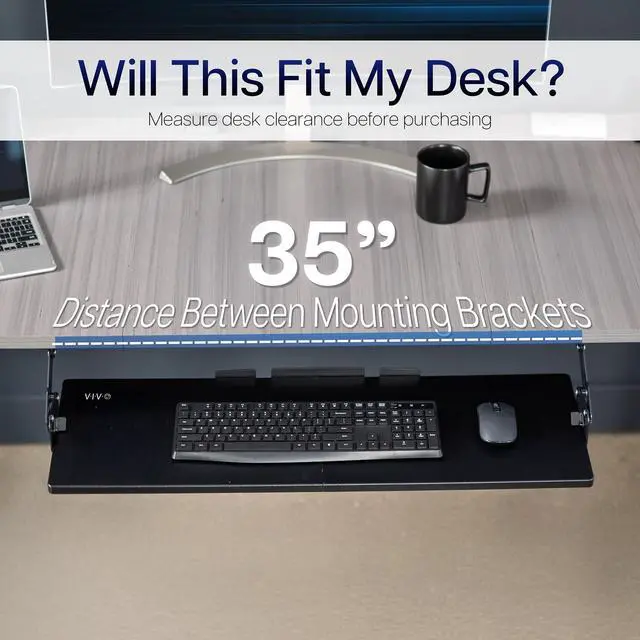Alt view image 4 of 7 - Large Under Desk 34 x 11 inch Computer Keyboard and Mouse Tray with Swinging Height Adjustment, 12 Settings, Platform Drawer for Typing, Black, MOUNT-KB34S