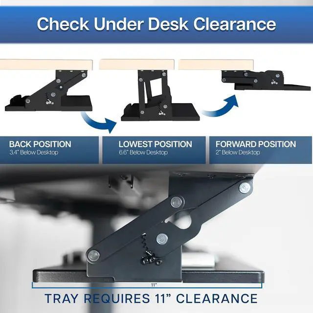 Alt view image 7 of 7 - Large Under Desk 34 x 11 inch Computer Keyboard and Mouse Tray with Swinging Height Adjustment, 12 Settings, Platform Drawer for Typing, Black, MOUNT-KB34S