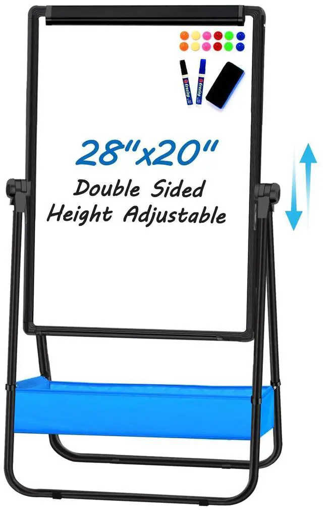 Main image of Dry Erase White Board with Stand Double Sided 28"X20" Magnetic U Standing Easel Whiteboard, Height Adjustable & 360° Rotation Portable White Boards for Classroom, Home & Office