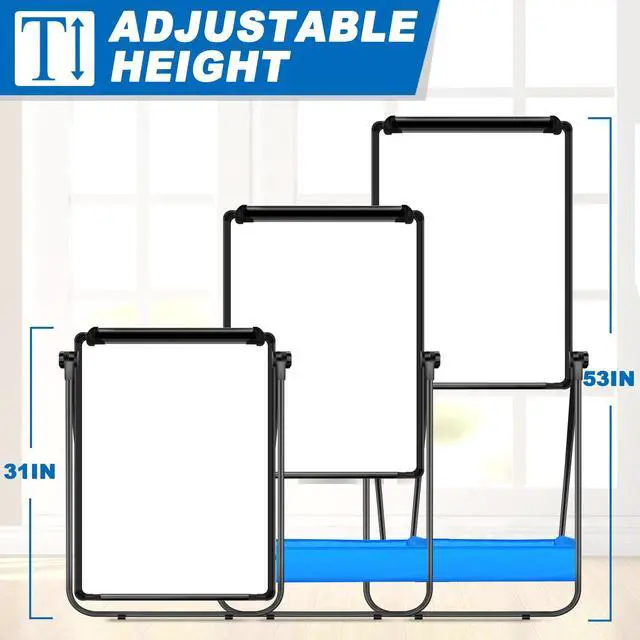 Alt view image 3 of 7 - Dry Erase White Board with Stand Double Sided 28"X20" Magnetic U Standing Easel Whiteboard, Height Adjustable & 360° Rotation Portable White Boards for Classroom, Home & Office