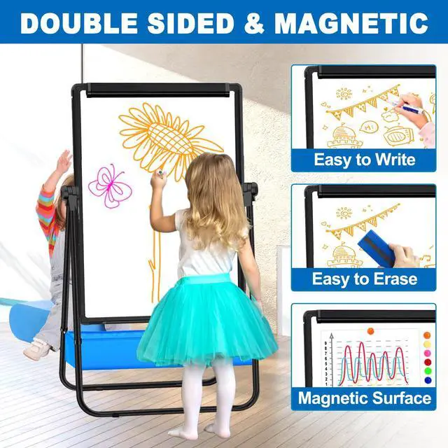 Alt view image 5 of 7 - Dry Erase White Board with Stand Double Sided 28"X20" Magnetic U Standing Easel Whiteboard, Height Adjustable & 360° Rotation Portable White Boards for Classroom, Home & Office