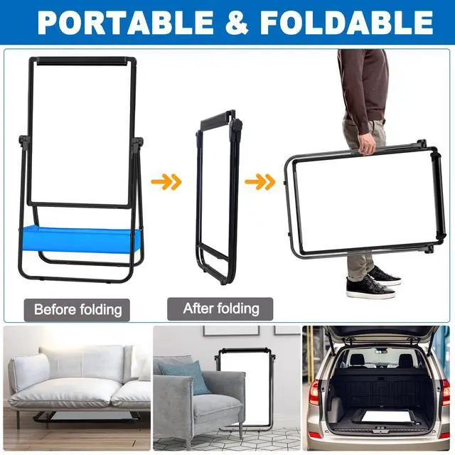 Alt view image 6 of 7 - Dry Erase White Board with Stand Double Sided 28"X20" Magnetic U Standing Easel Whiteboard, Height Adjustable & 360° Rotation Portable White Boards for Classroom, Home & Office